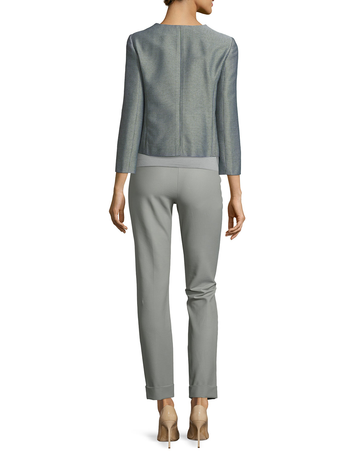 Stretch-Cuff Slim-Leg Ankle Pants, Light Gray