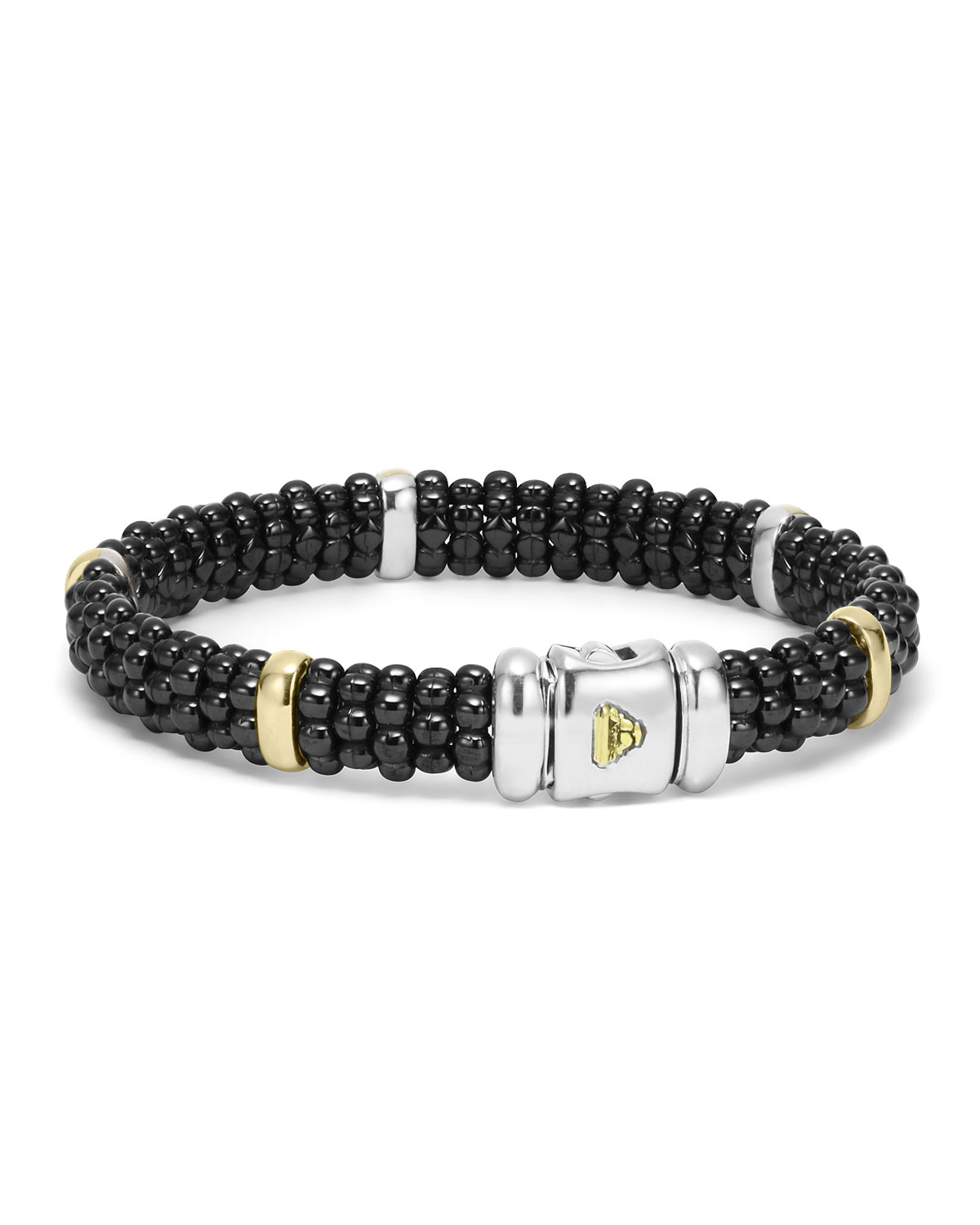 Black Caviar Rope Bracelet with Gold, 9mm