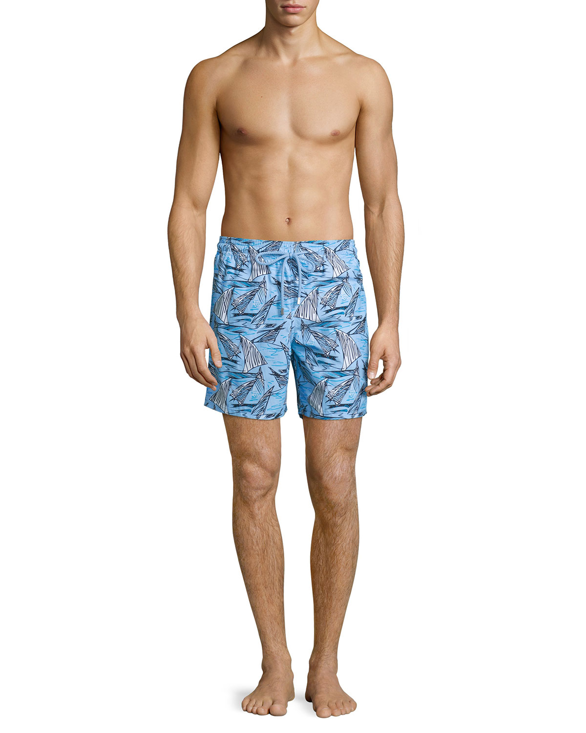 Moorea Sailboat-Print Swim Trunks, Blue