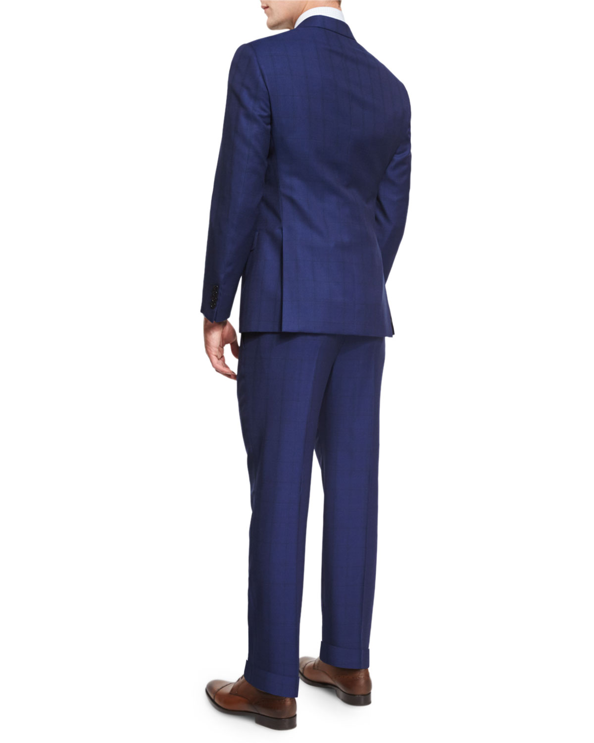 G-Line Textured Windowpane Wool Suit, Navy