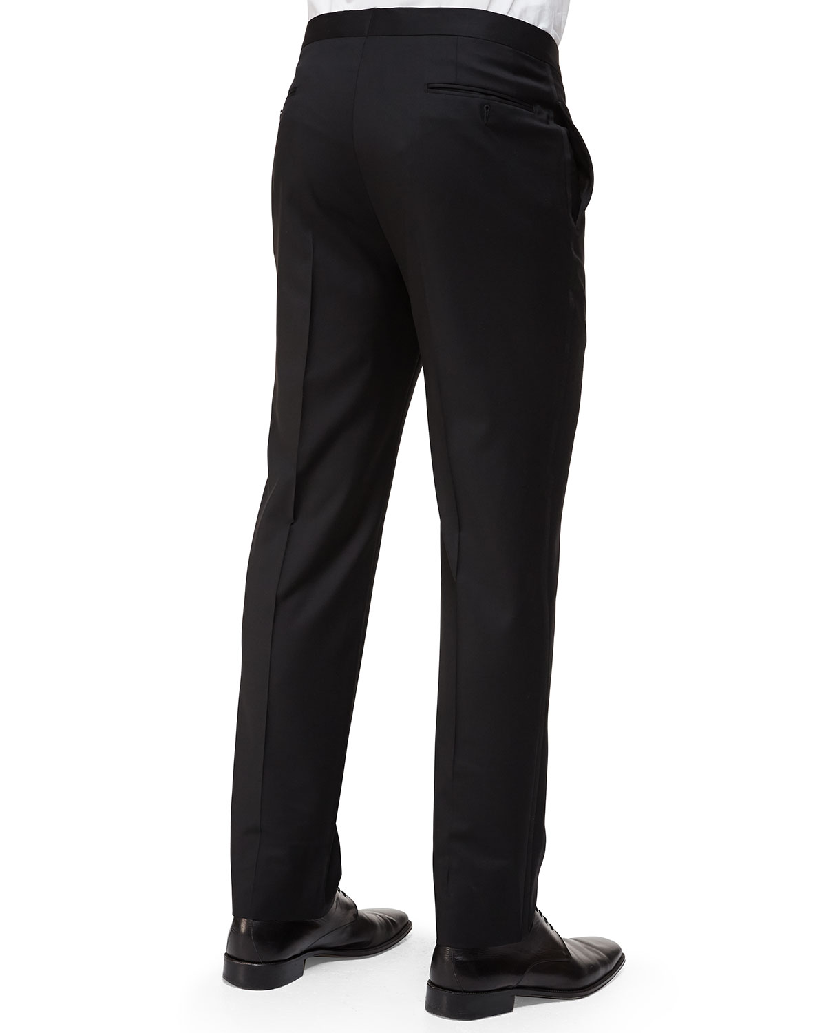 Satin-Taped Formal Wool Trousers, Black