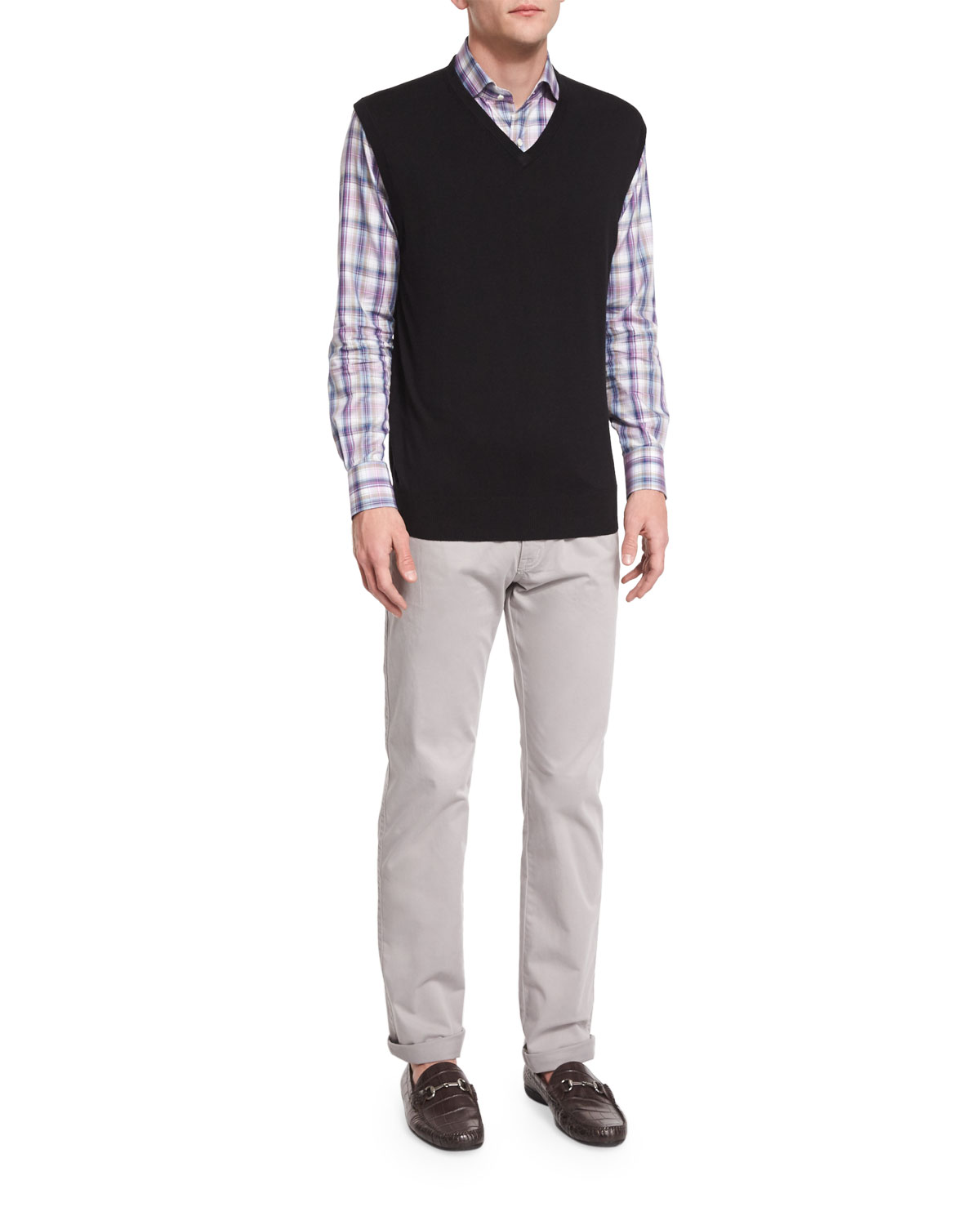 Five-Pocket Stretch-Cotton Trousers, Light Gray
