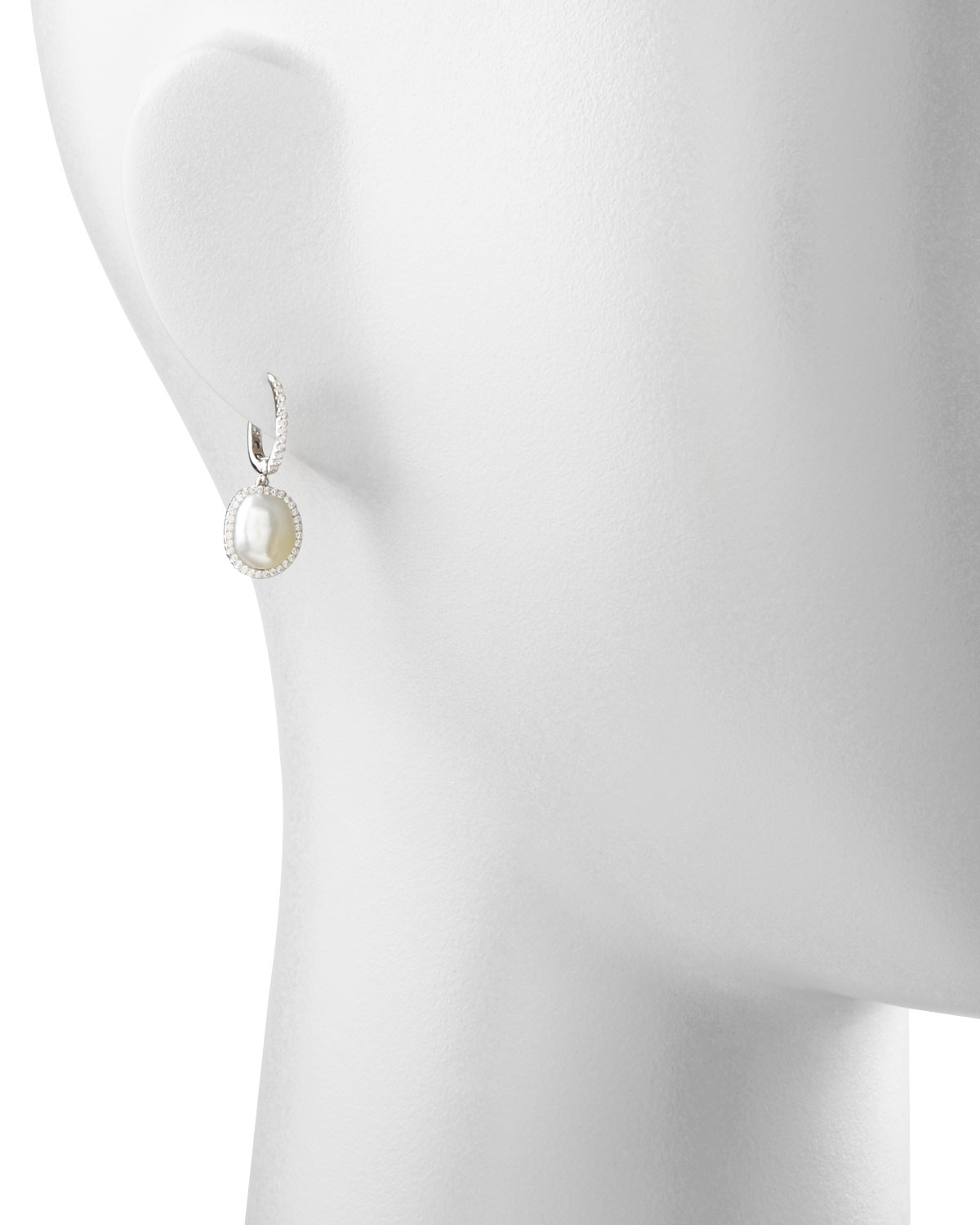 White South Sea Pearl & Diamond Framed Drop Earrings, White Gold