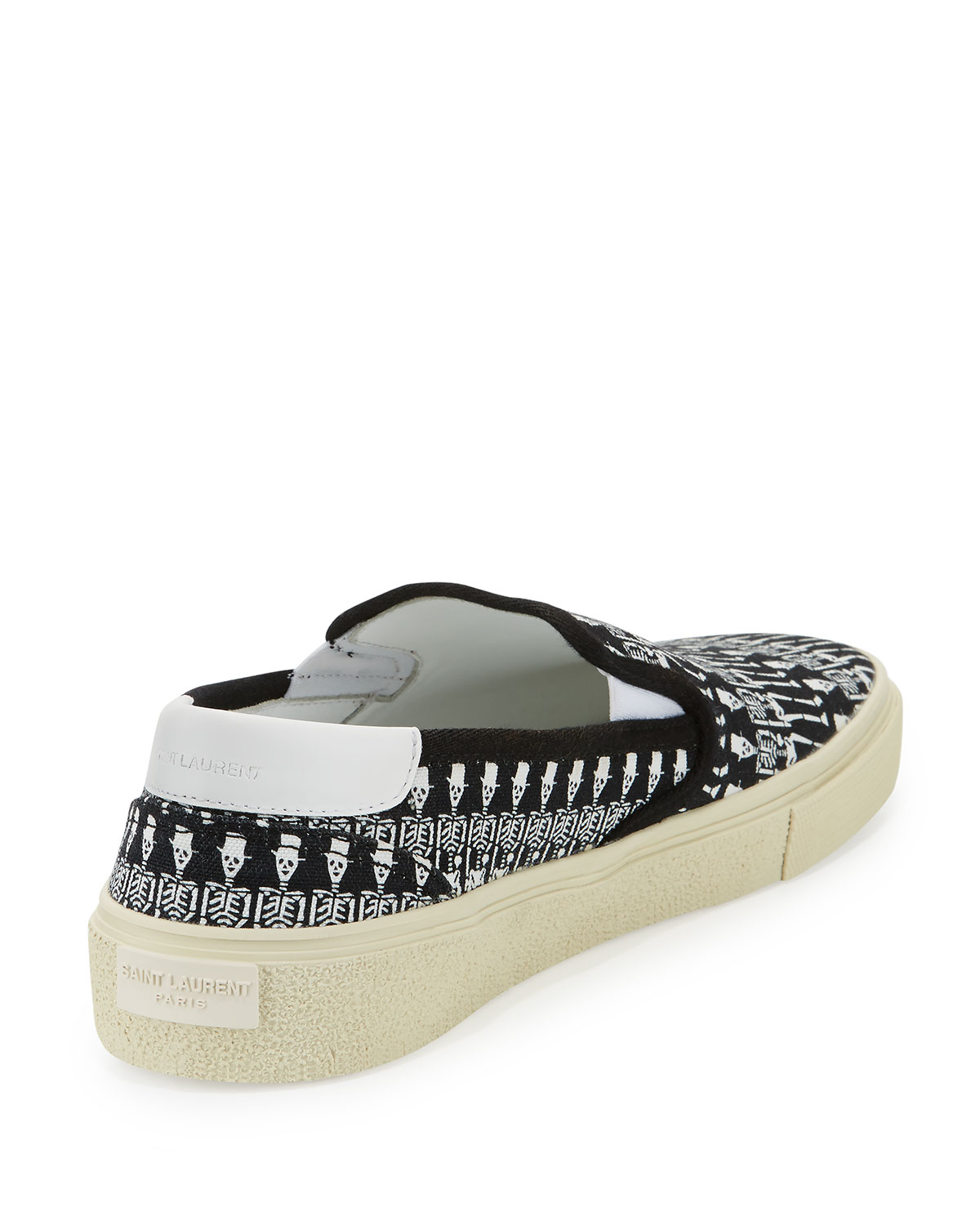 Skeleton-Print Slip-On Sneaker, Black/White