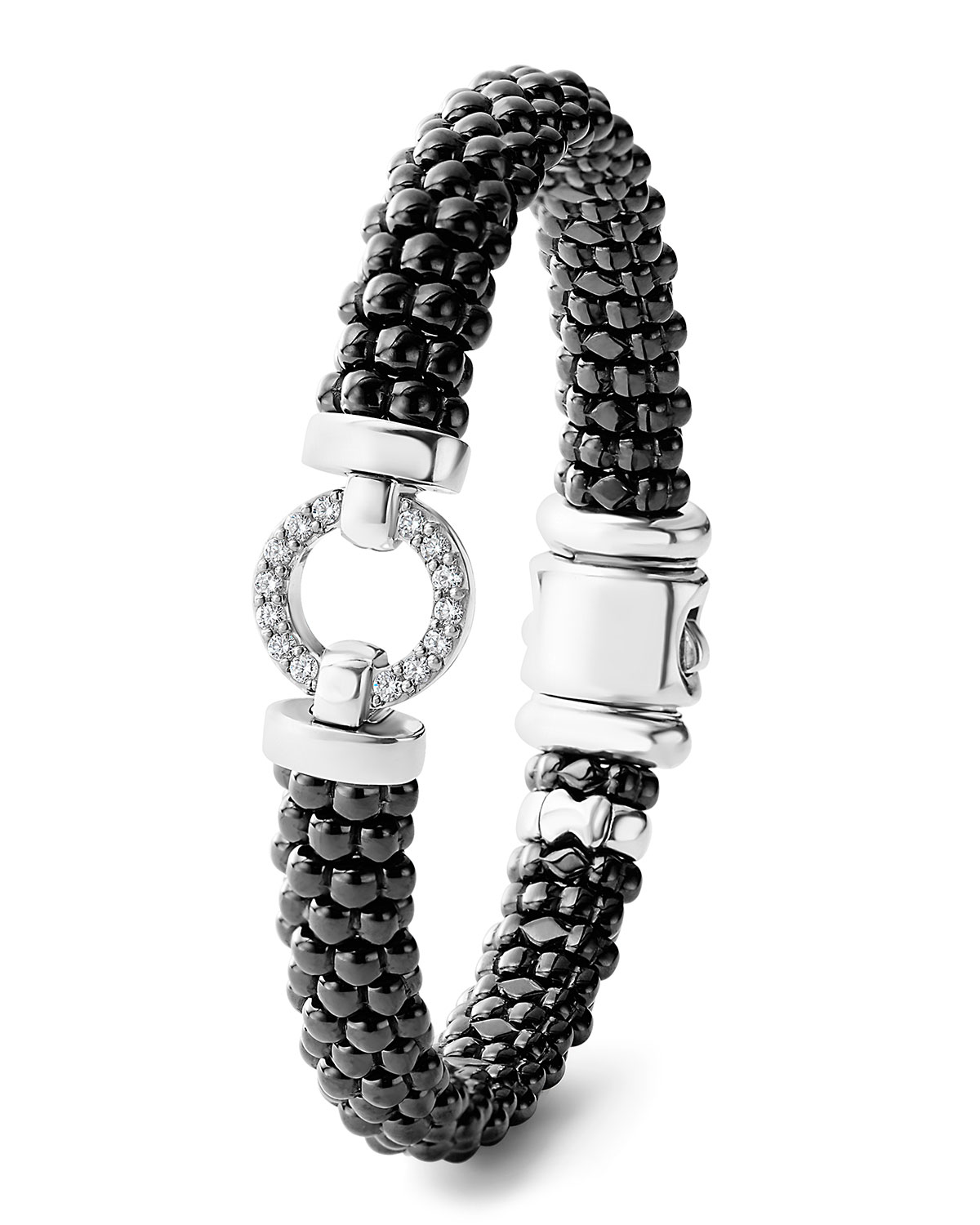 Black Caviar Ceramic Bracelet with Diamond Circle