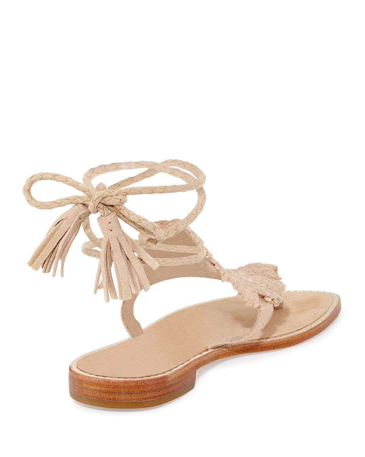Kacia Woven Flat Ankle-Wrap Sandal, Warm Gold