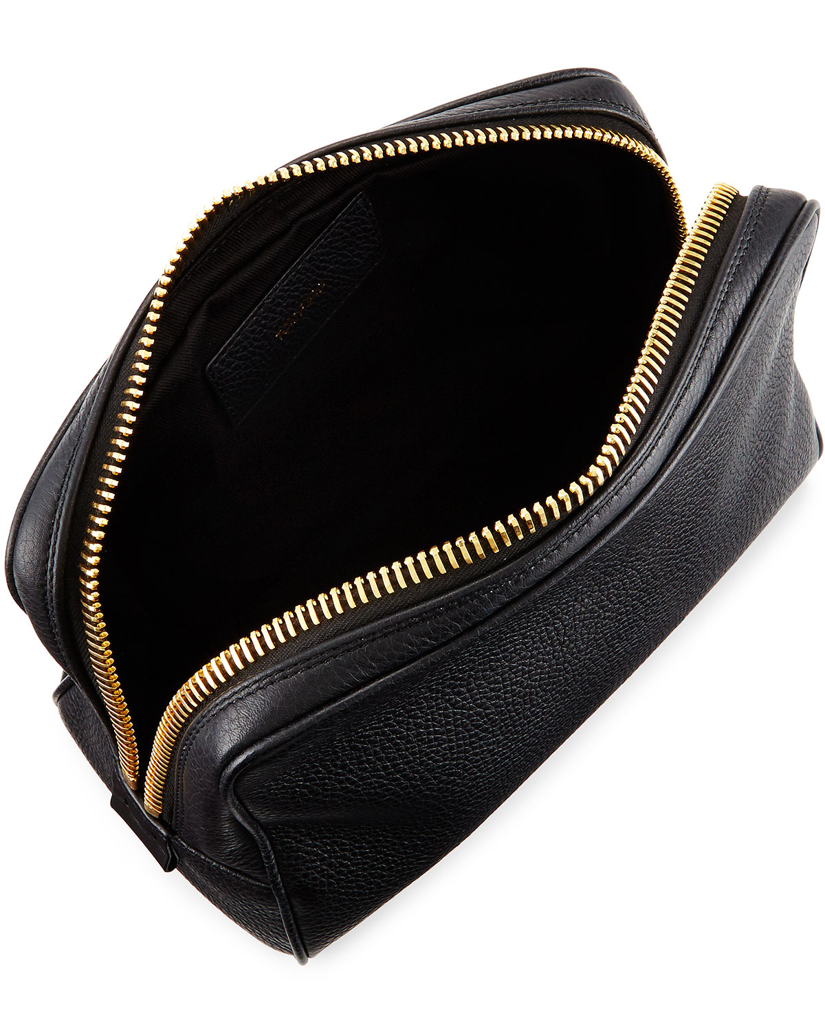 Single-Zip Leather Toiletry Bag, Black