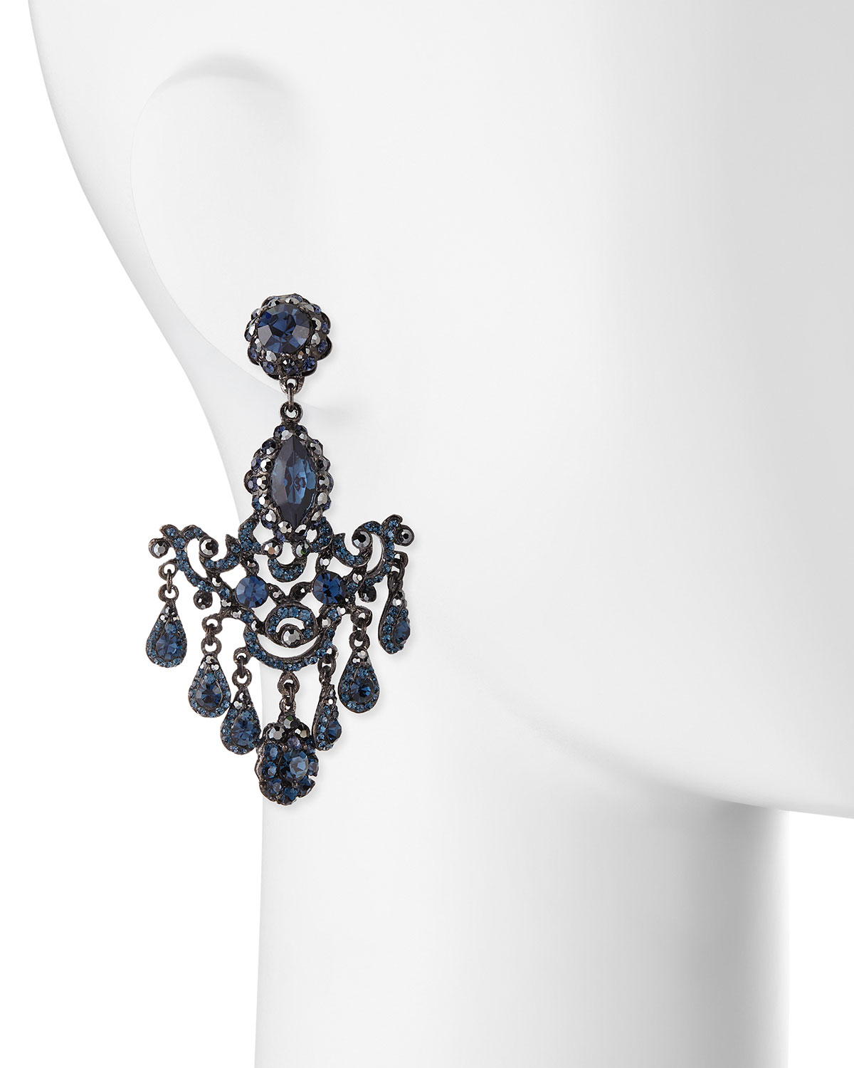 Gunmetal & Blue Crystal Chandelier Clip-On Earrings