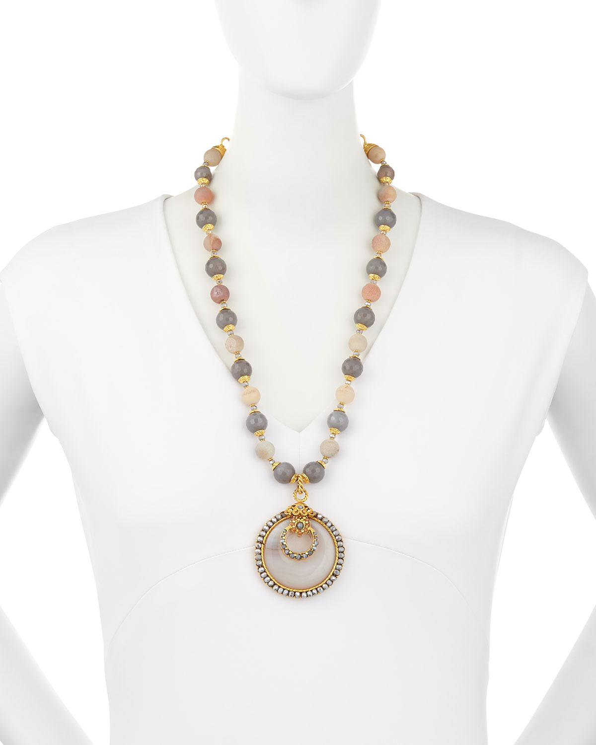 Gray & Peach Agate Medallion Necklace