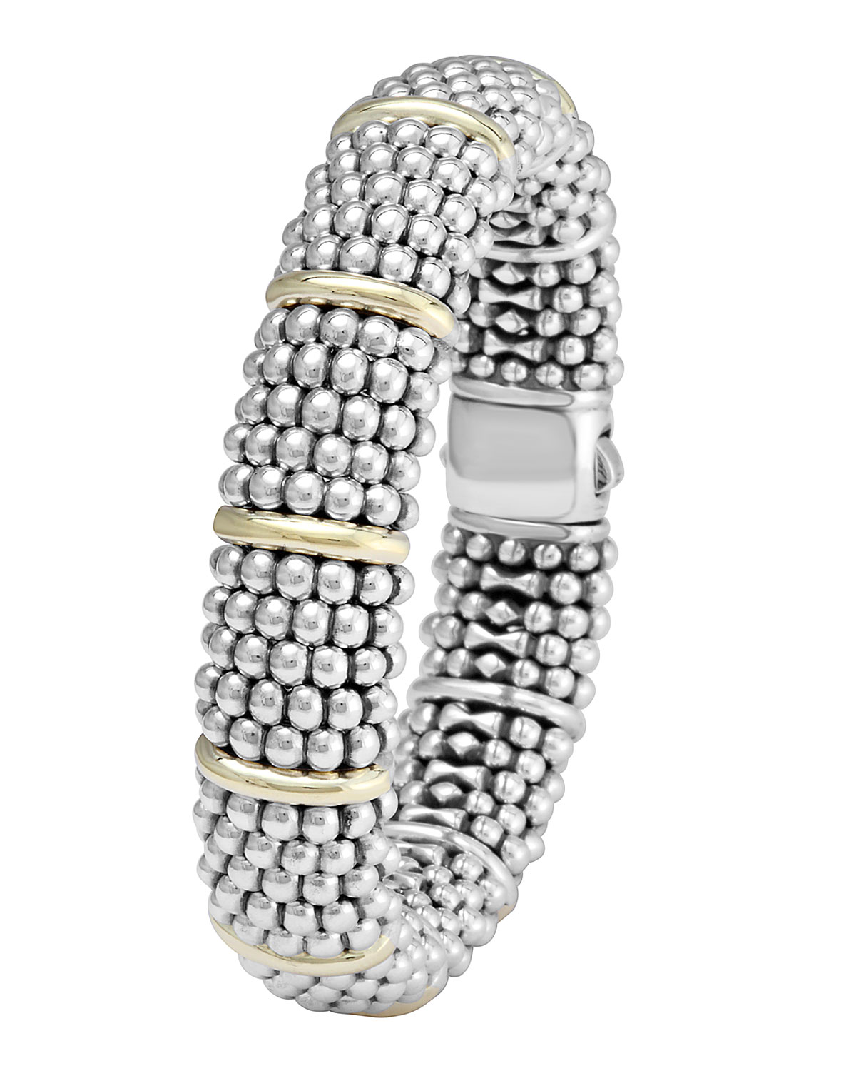 Silver Caviar Oval Bracelet with 18k Gold, 15mm