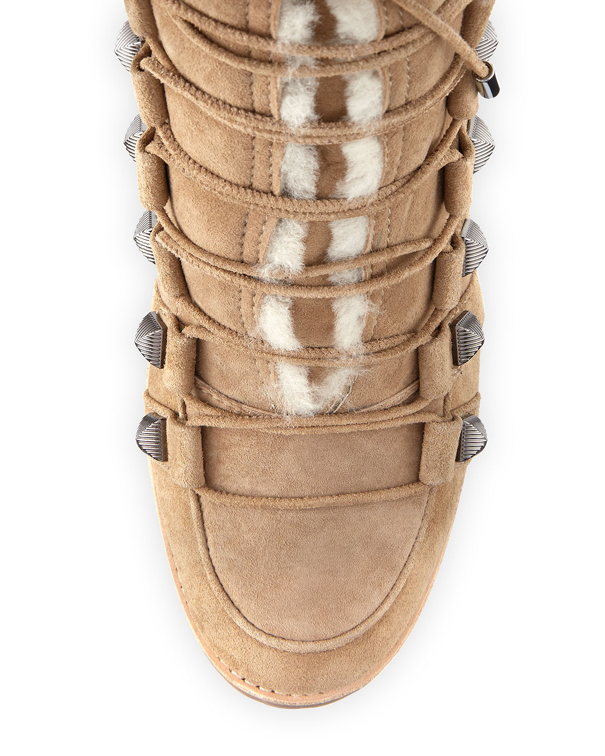 Chaletta Suede Calf-Hair Lined 70mm Red Sole Bootie, Camel