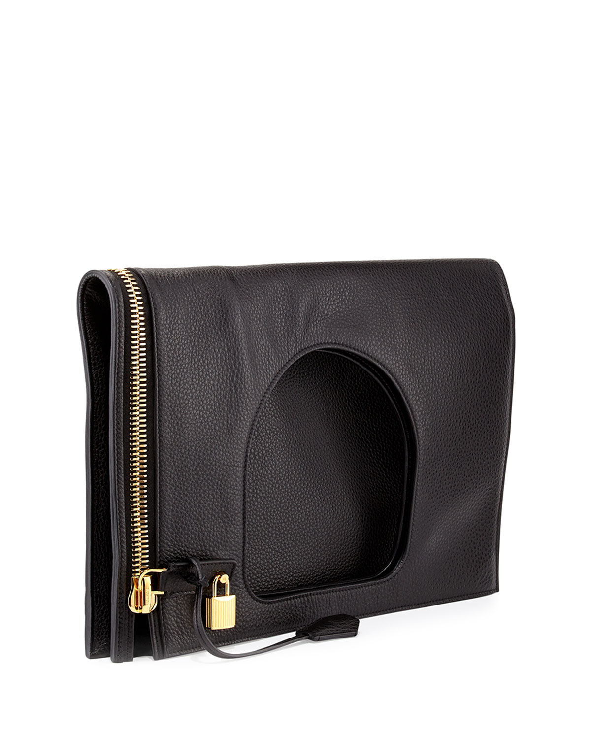 Alix Leather Padlock & Zip Shoulder Bag, Black