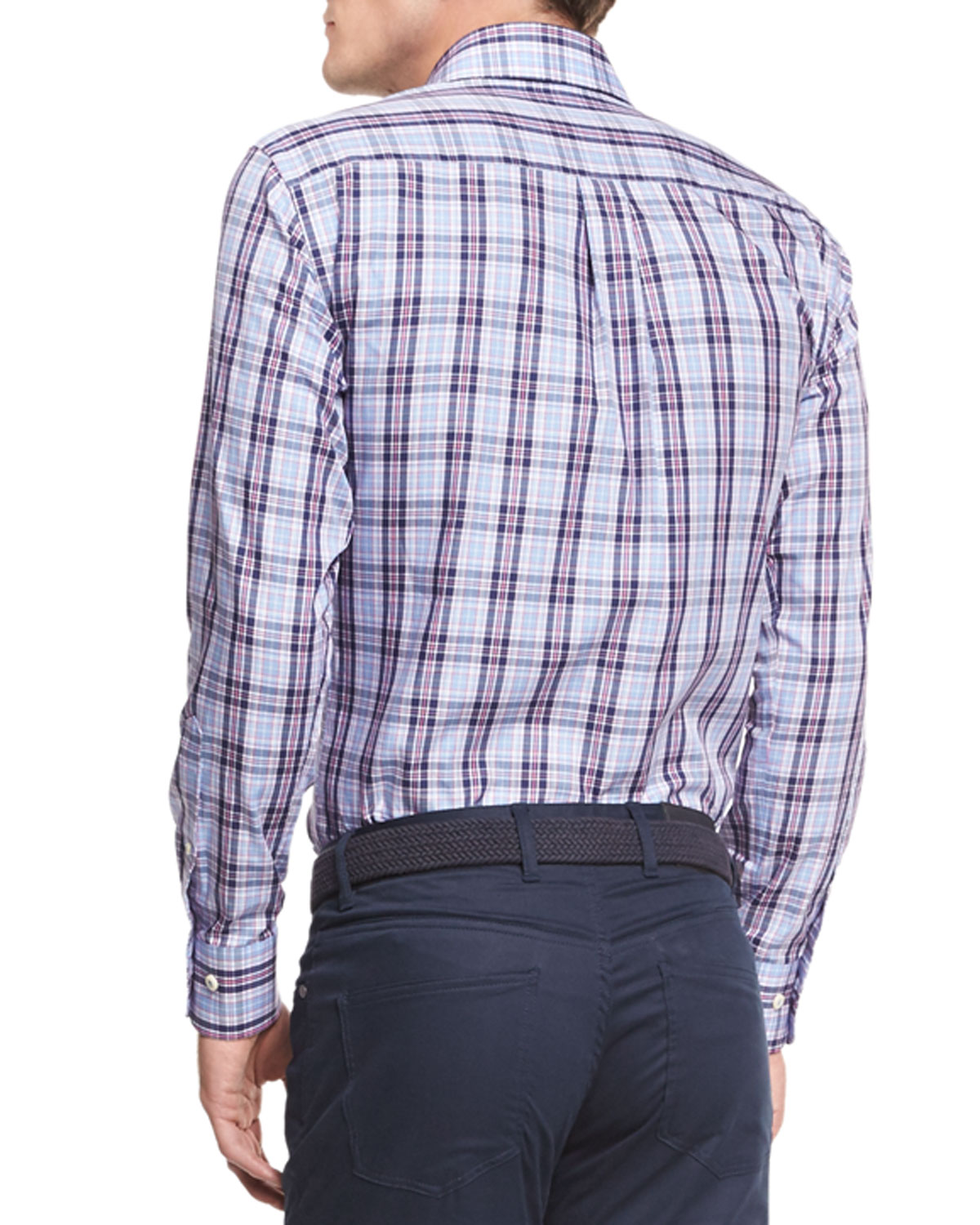 Plaid Sport Shirt, Navy Multi