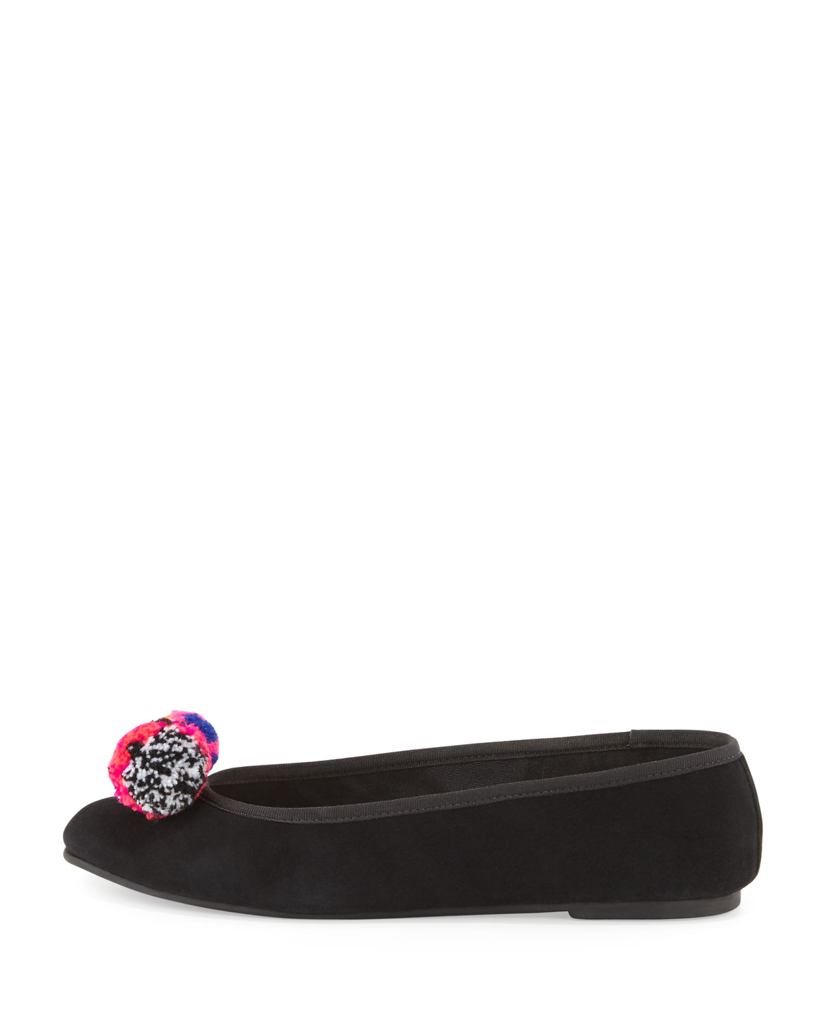 Bo Pompom Suede Ballerina Flat, Black