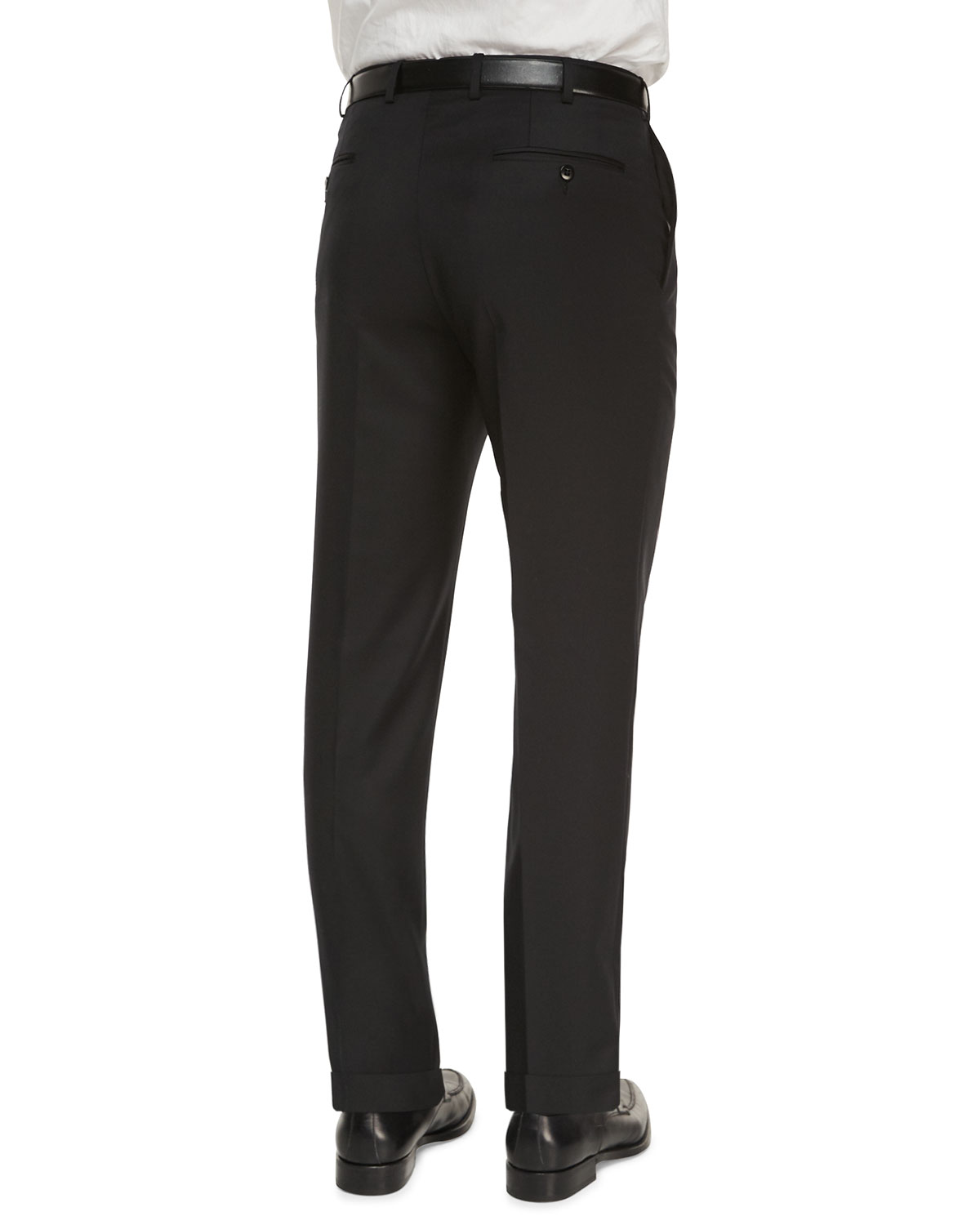 Flat-Front Wool Trousers, Black