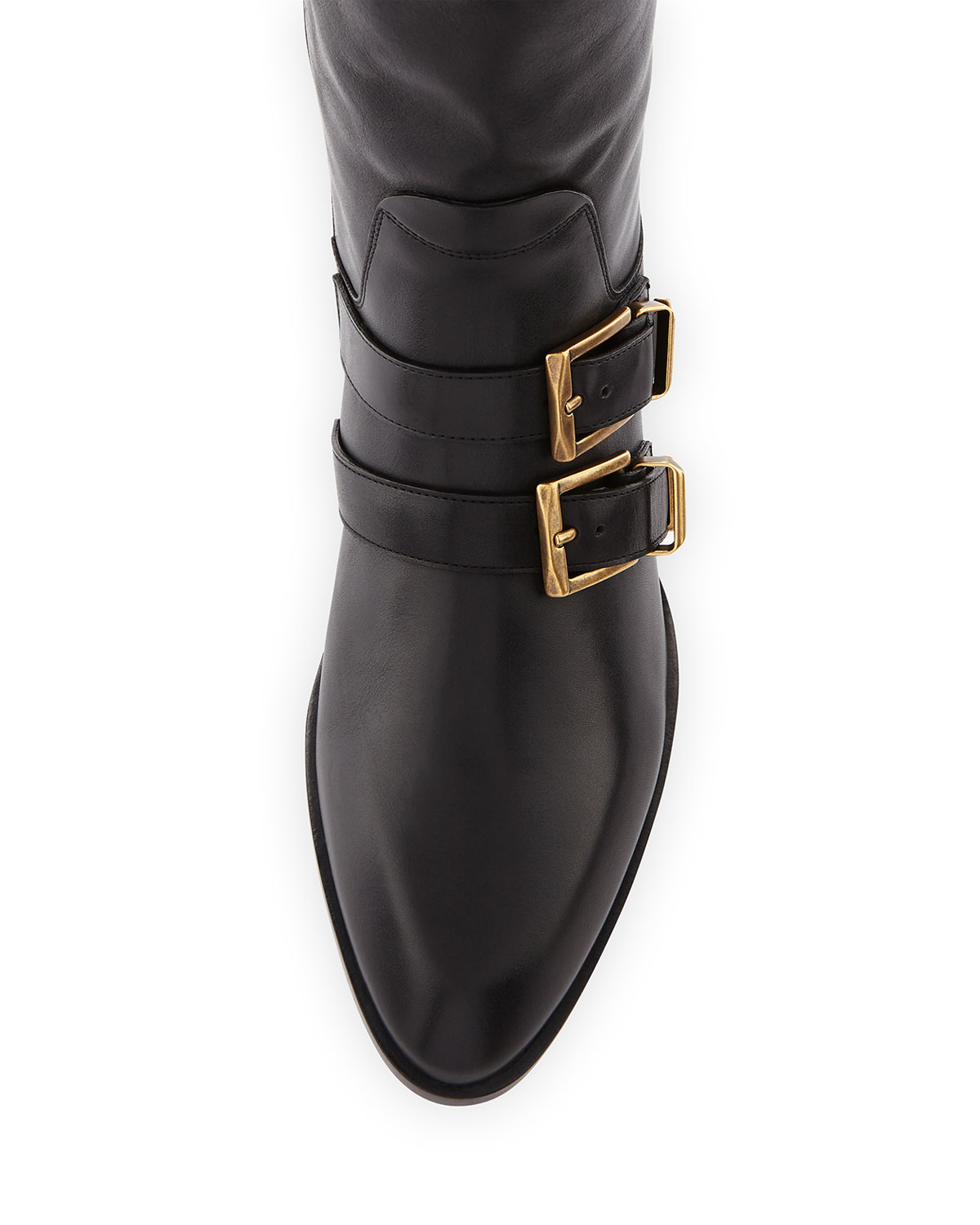 Leather Buckle Knee Boot, Black