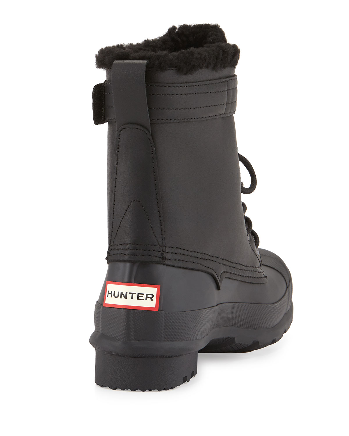 Rubber and Shearling Fur Lace-Up Boot, Black