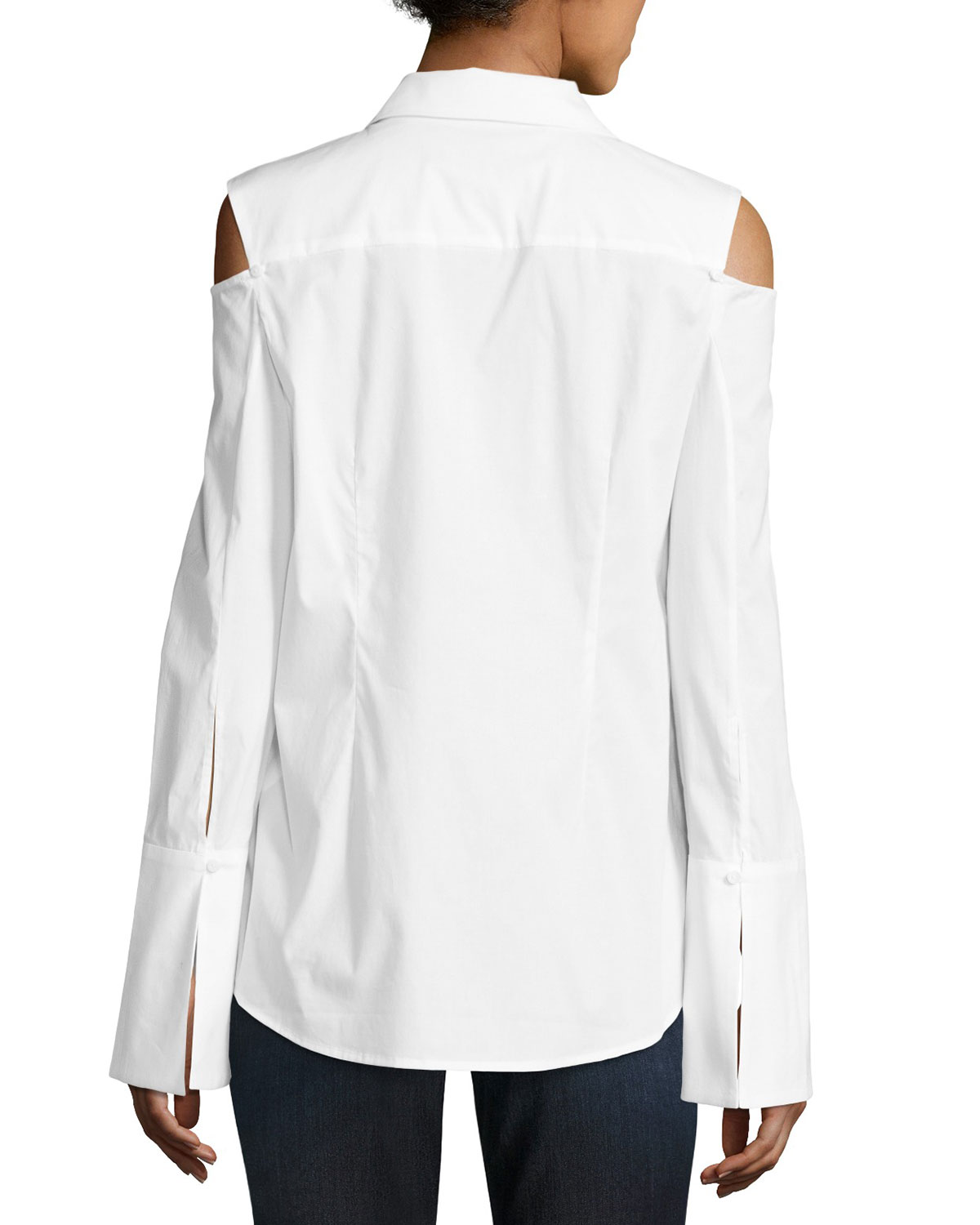 Carlotta Cold-Shoulder Button-Front Blouse, White