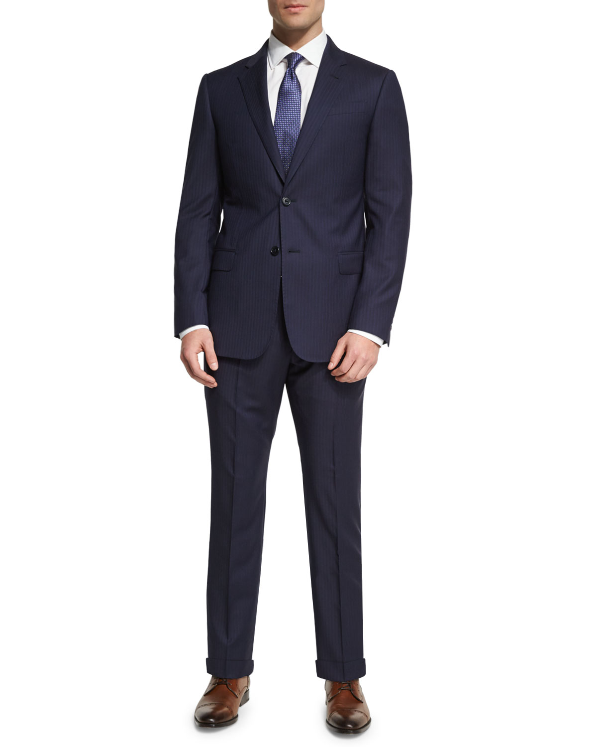 G-Line Striped Two-Piece Wool Suit, Blue