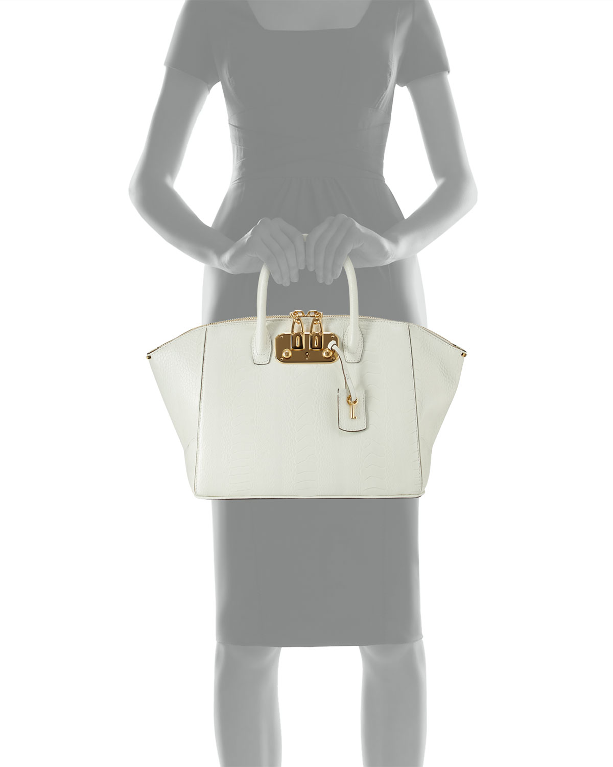 Brera32 Ostrich Satchel Bag, White