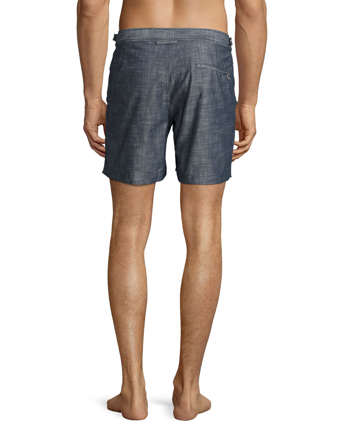 Bulldog Chambray Mid-Length Swim Trunks, Gray