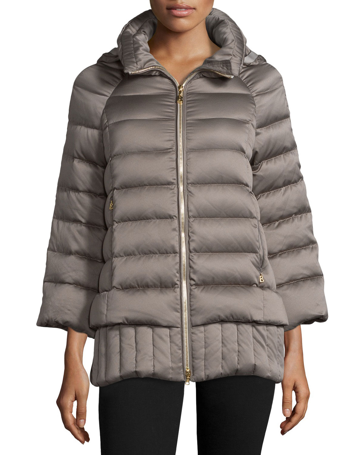 Boxy Bracelet-Sleeve Puffer Coat, Taupe