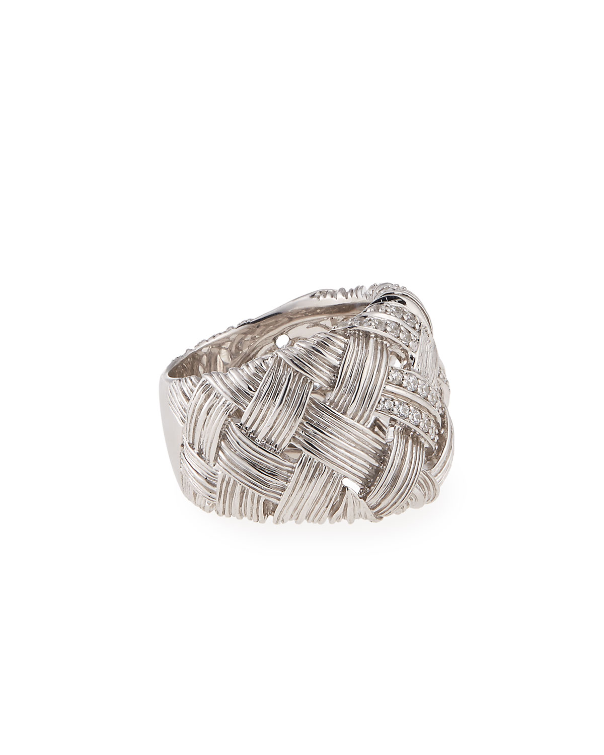 Palm Woven Band Ring with Diamonds, Size 7