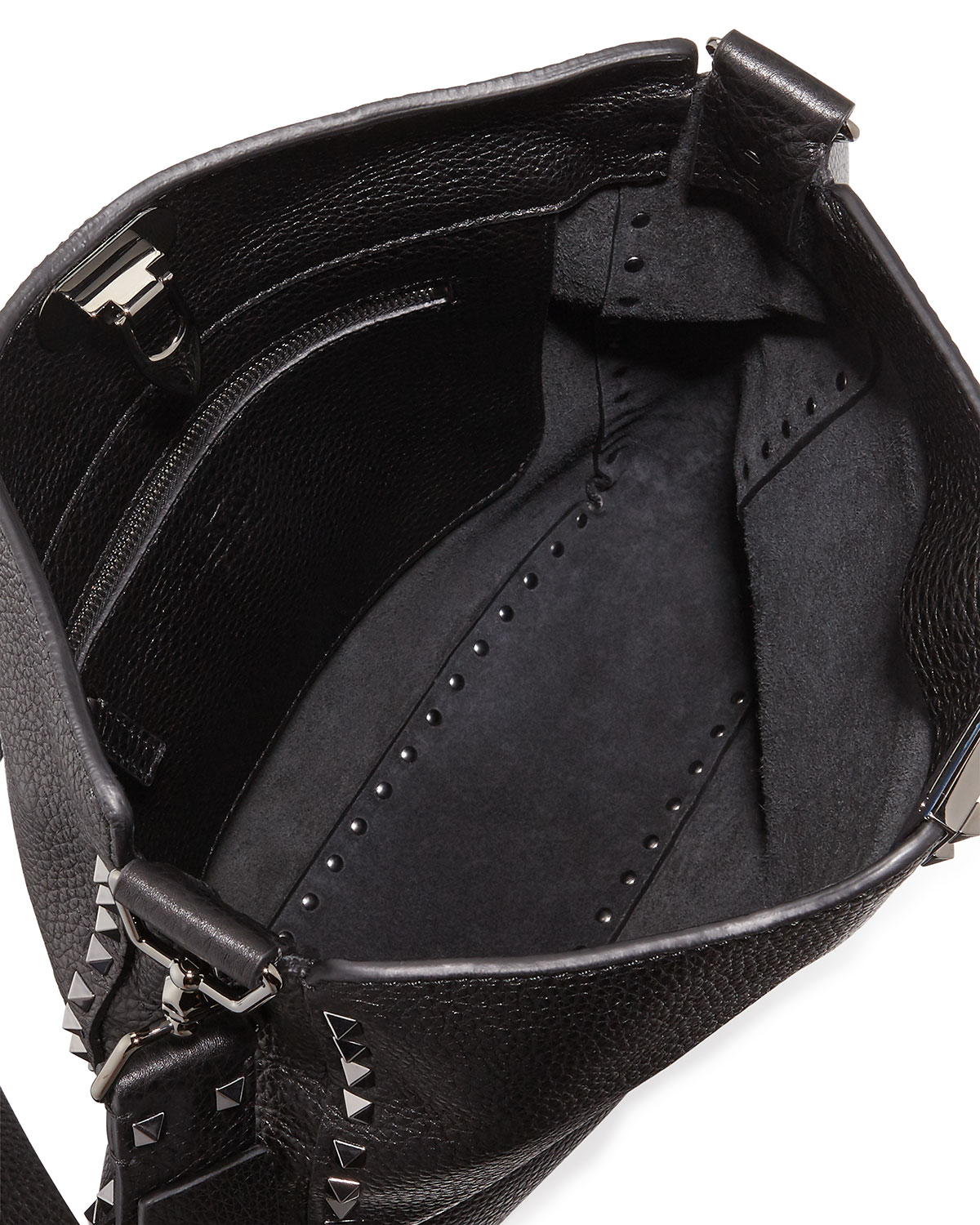 Rockstud Small Flip-Lock Hobo Bag, Black