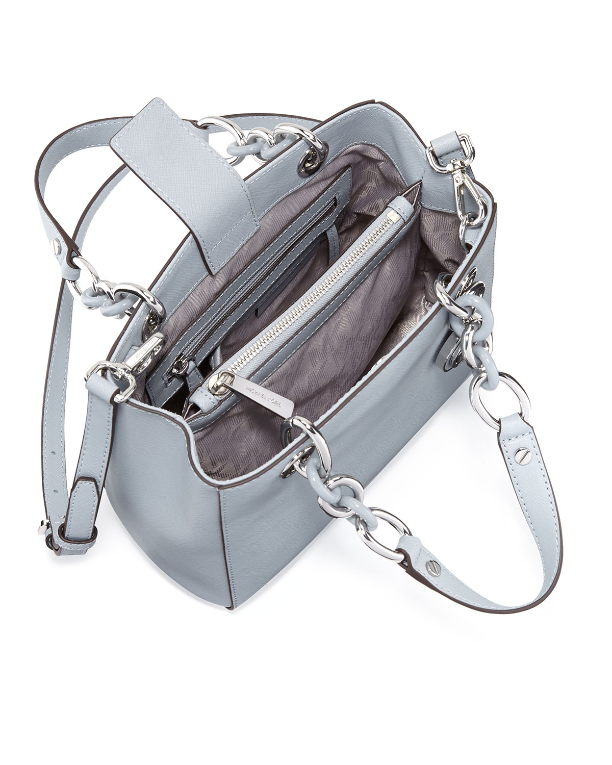 Cynthia Small Saffiano Satchel Bag, Dusty Blue