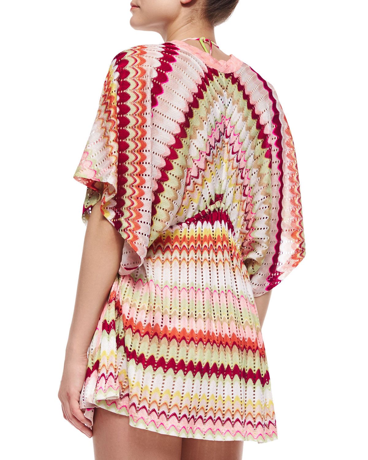 Pointelle Detail Zigzag-Print Caftan, Pink