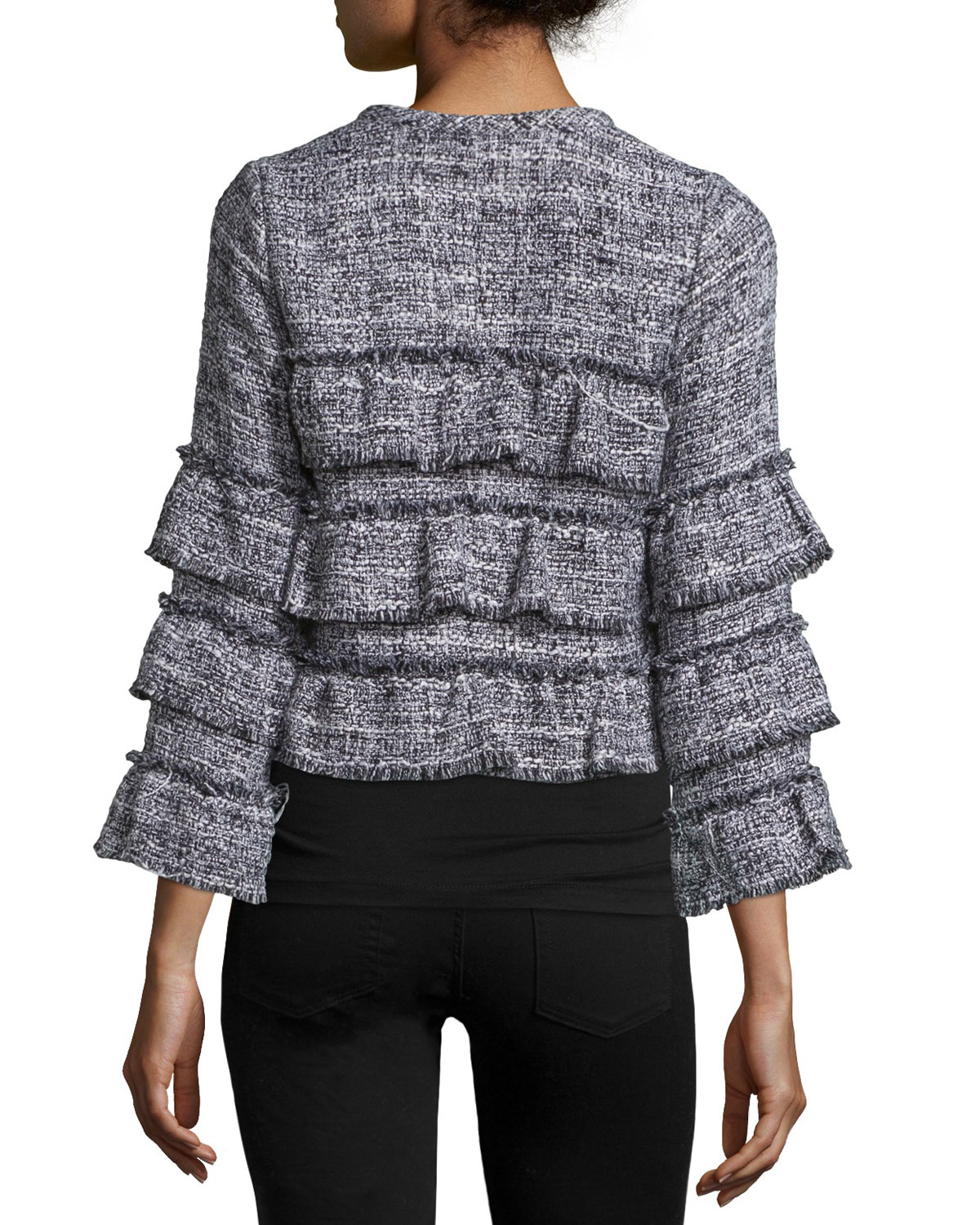 Tweed Tiered Ruffle Jacket w/Fringe