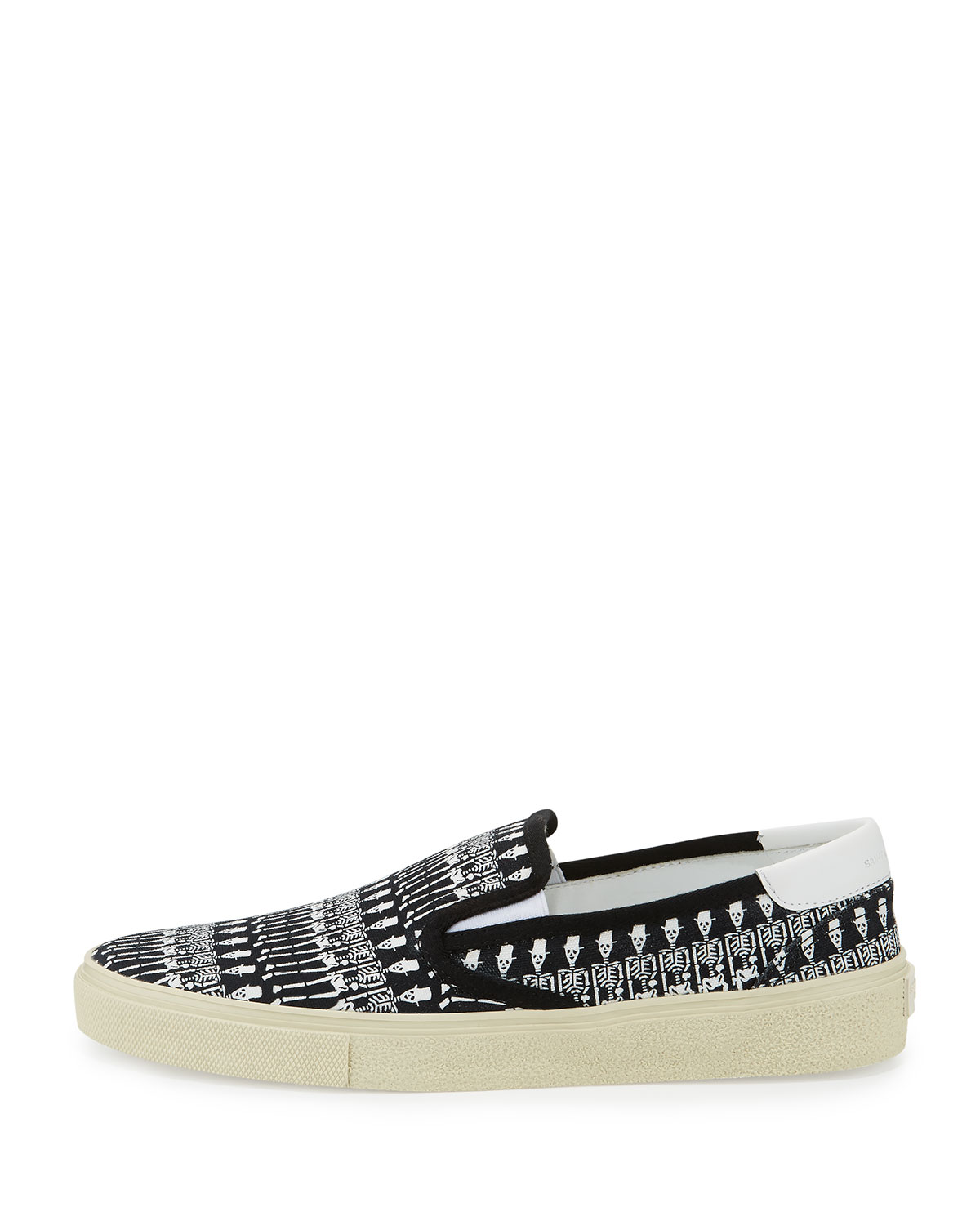 Skeleton-Print Slip-On Sneaker, Black/White