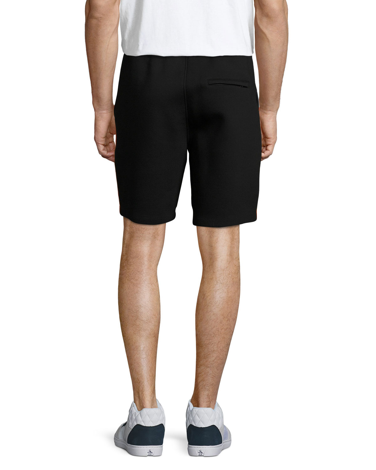 Colorblock Neoprene Shorts, Black/Red/White