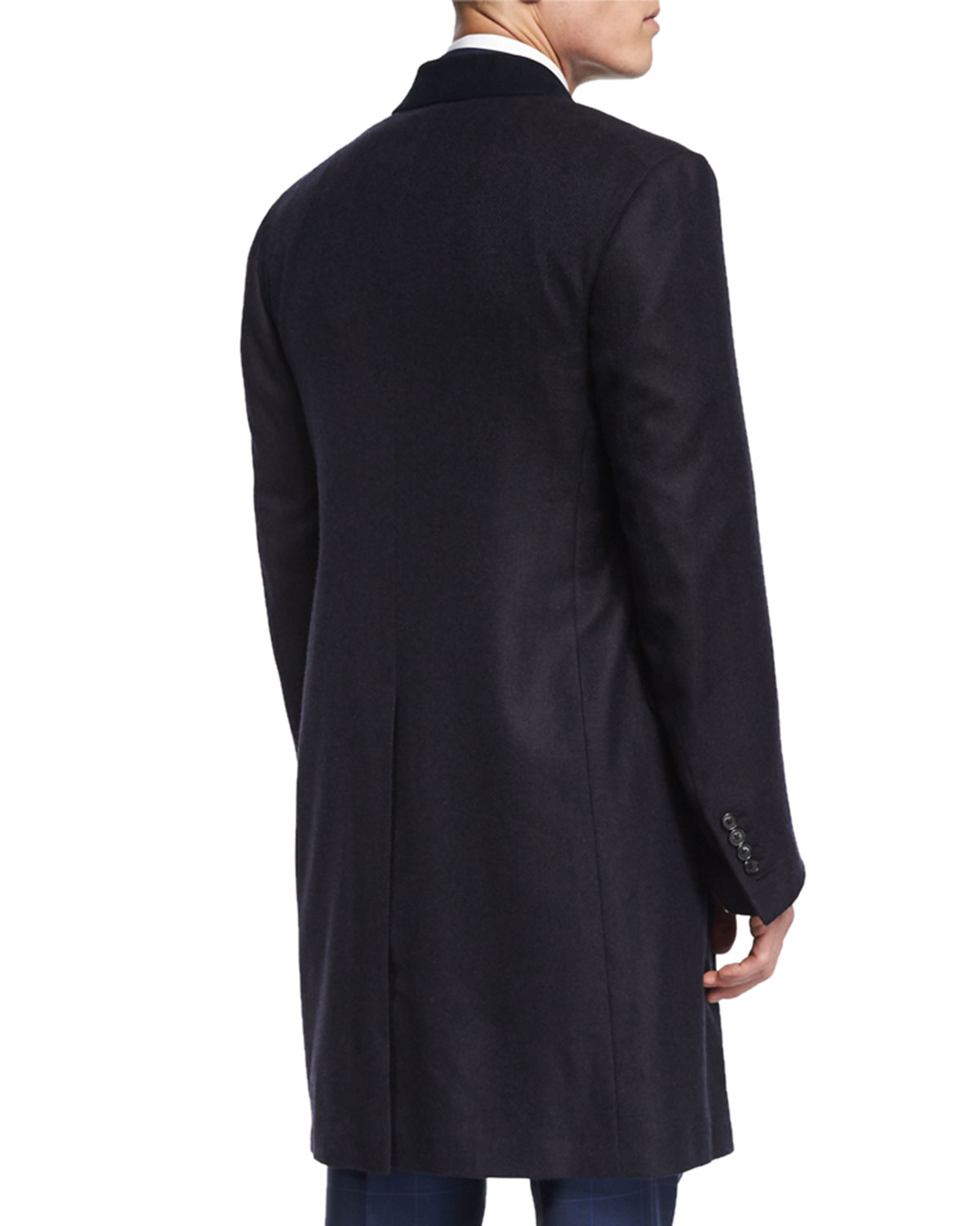 Special Edition Herringbone Cashmere Top Coat, Navy