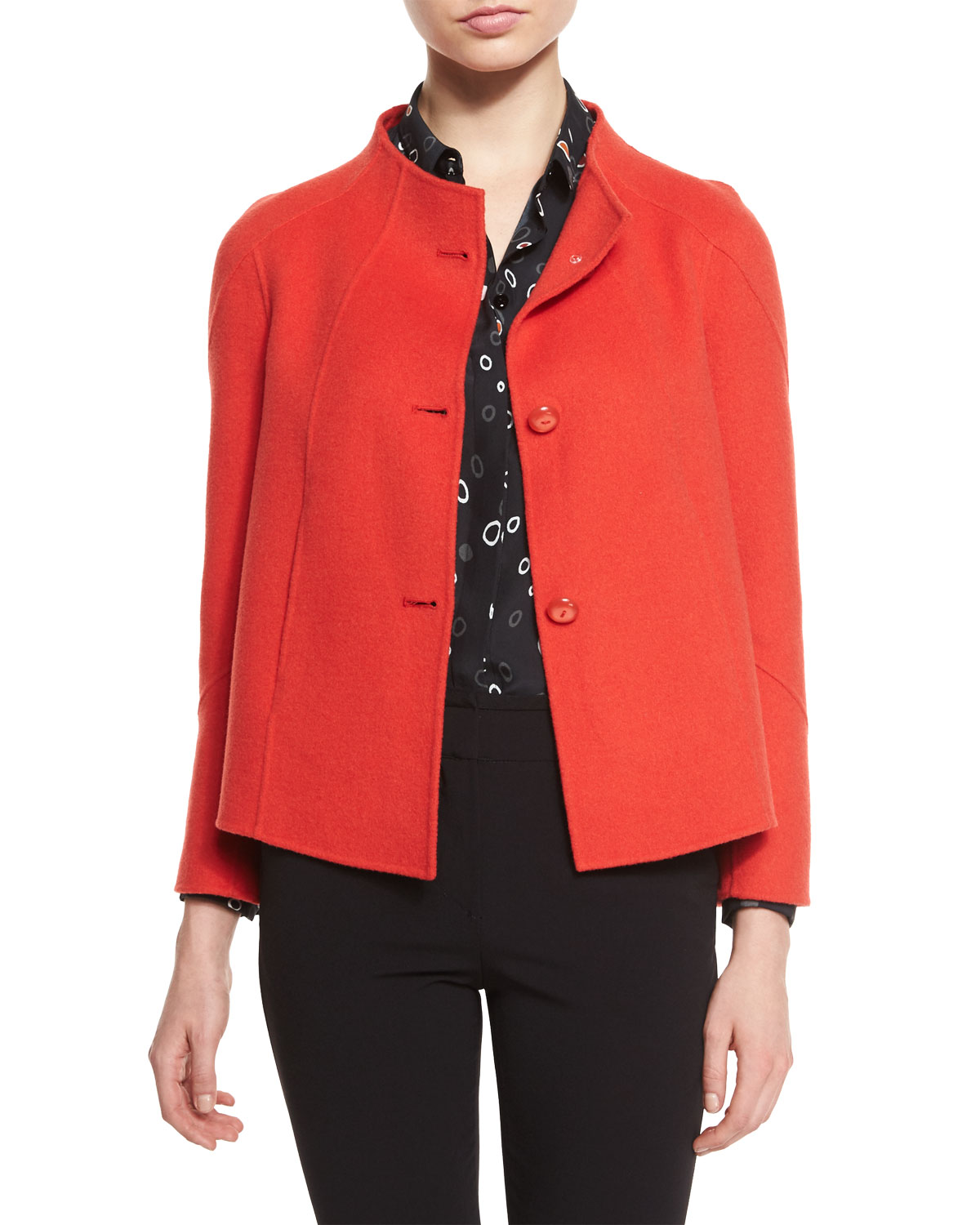 Button-Front Swing Jacket, Red