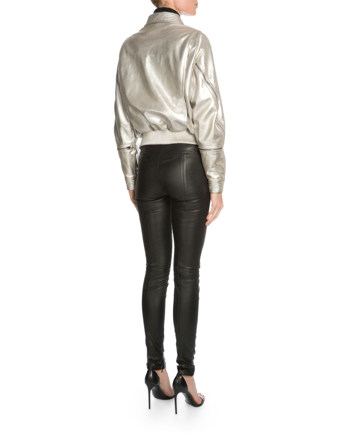 Zip-Front Metallic Jacket, Light Gray