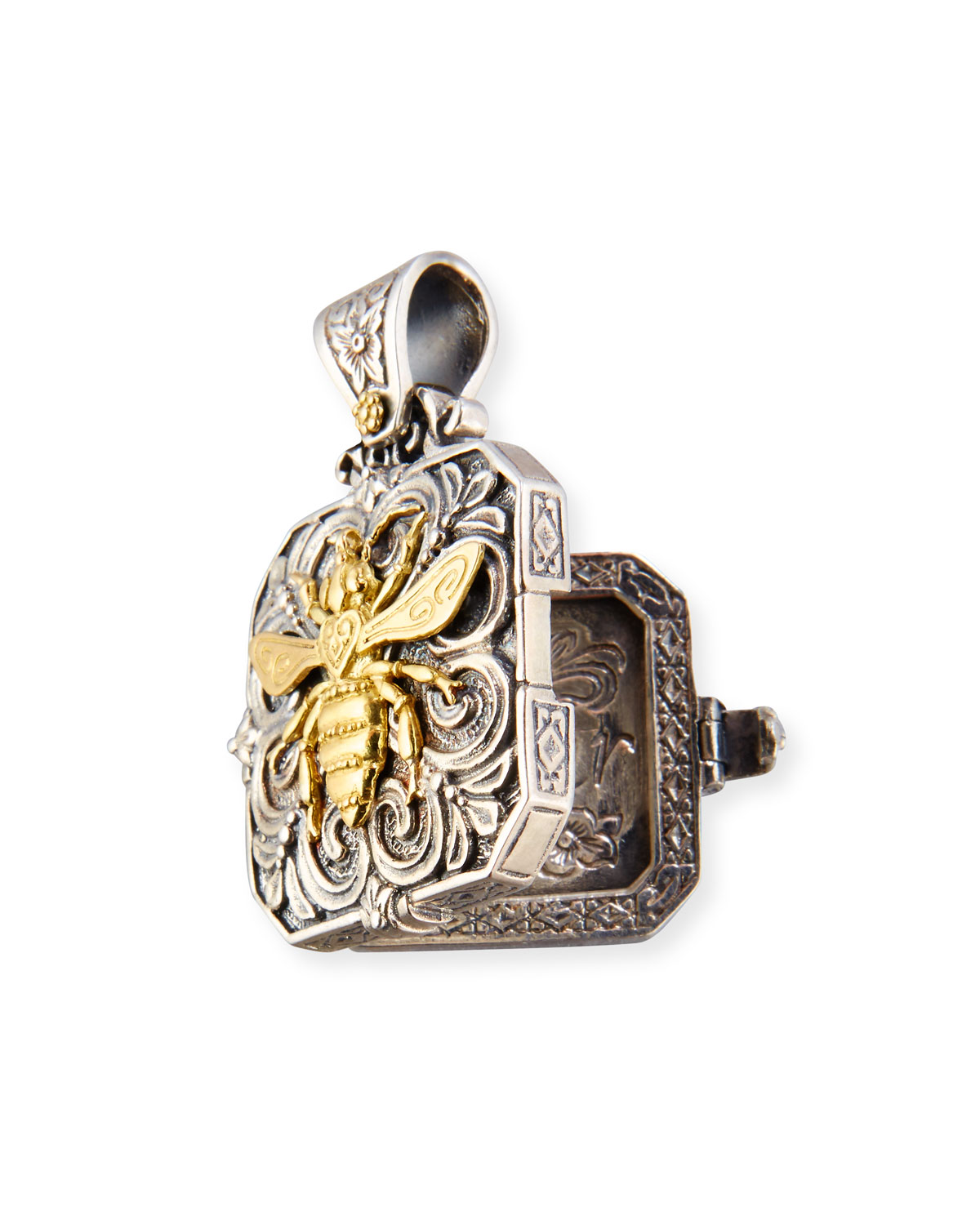 Carved Sterling Silver & 18K Gold Bee Locket