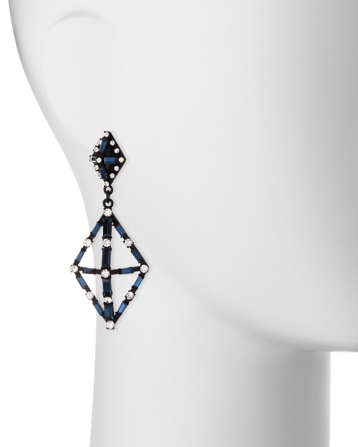 Proxima Baguette Crystal Drop Earrings, Matte Black