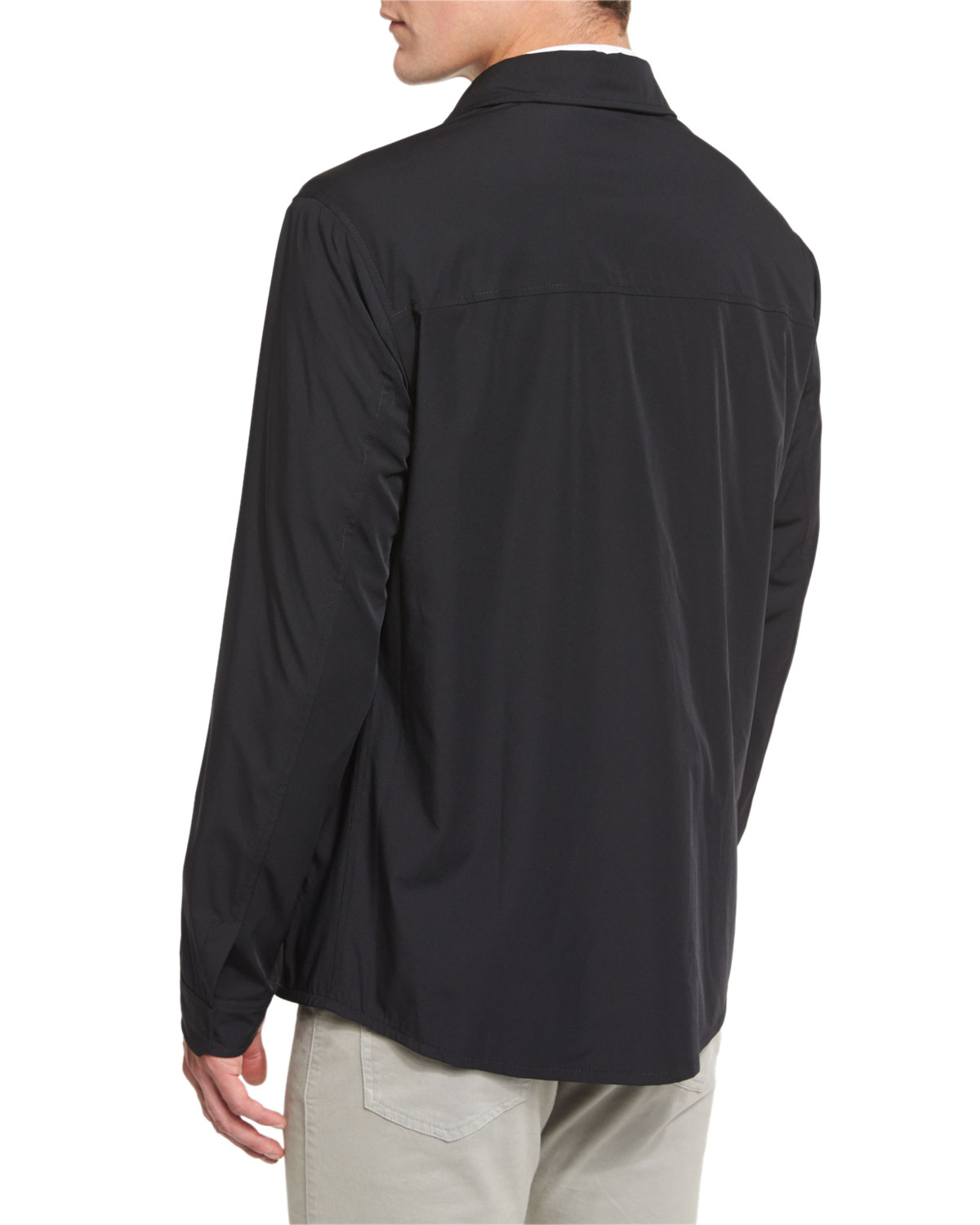 Snap-Front Long-Sleeve Shirt Jacket, Black