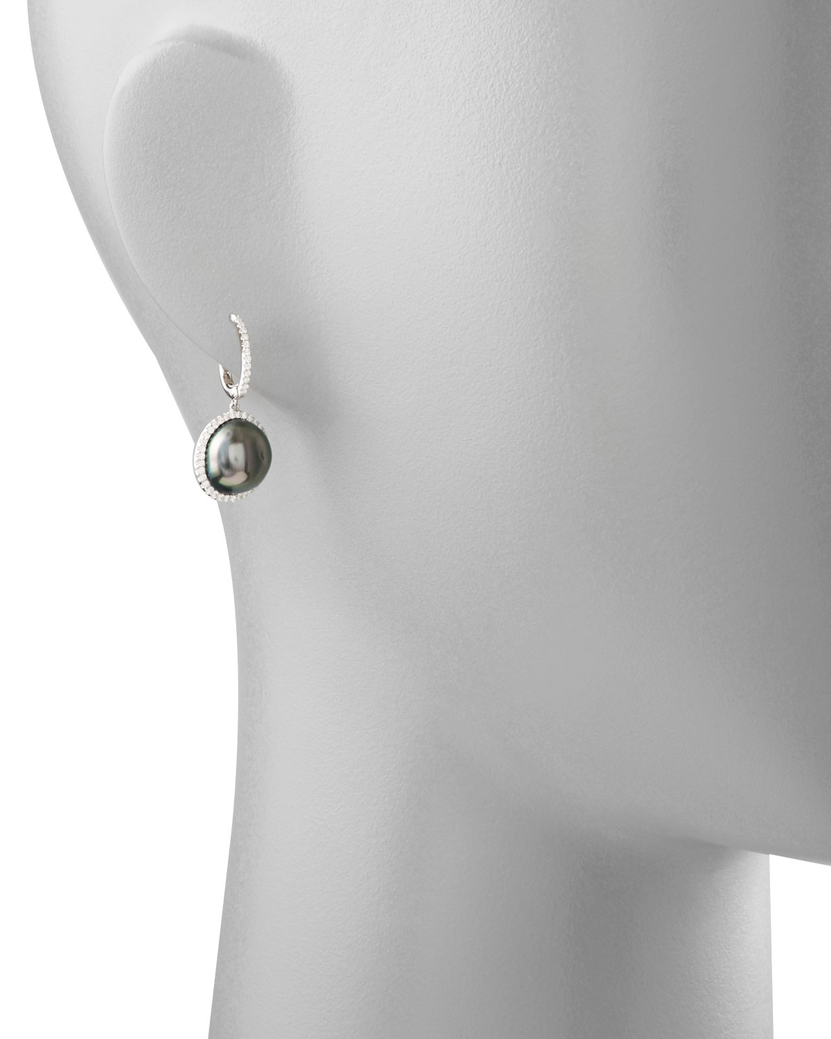 Gray South Sea Pearl and Diamond Framed Drop Earrings, White Gold