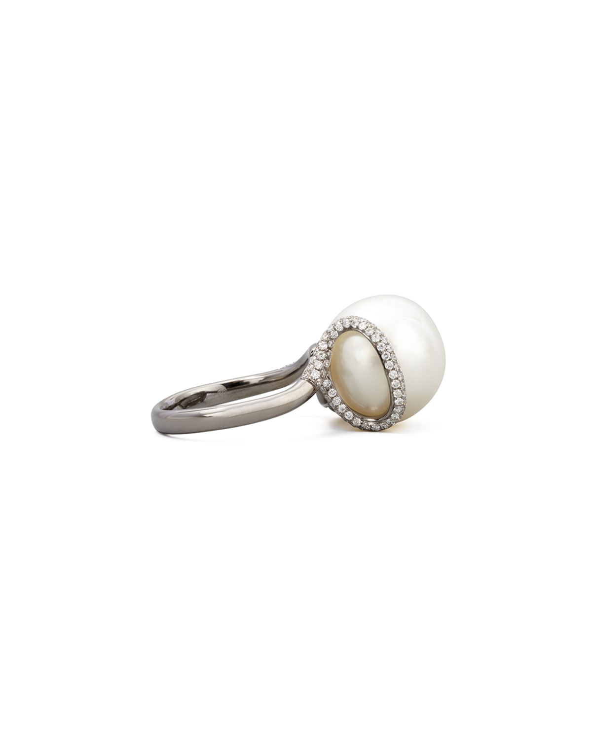 White Keshi Pearl and Diamond Ring