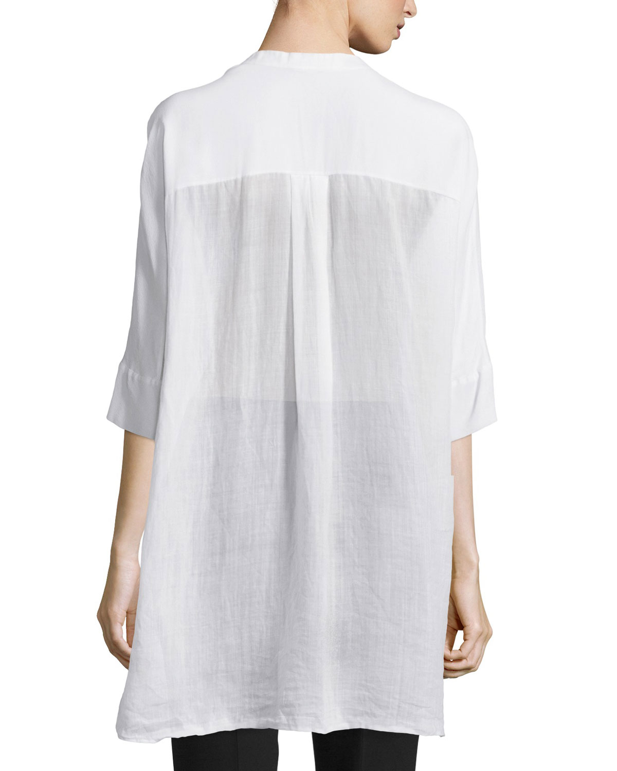 Heather 3/4-Sleeve Cotton Blouse, White