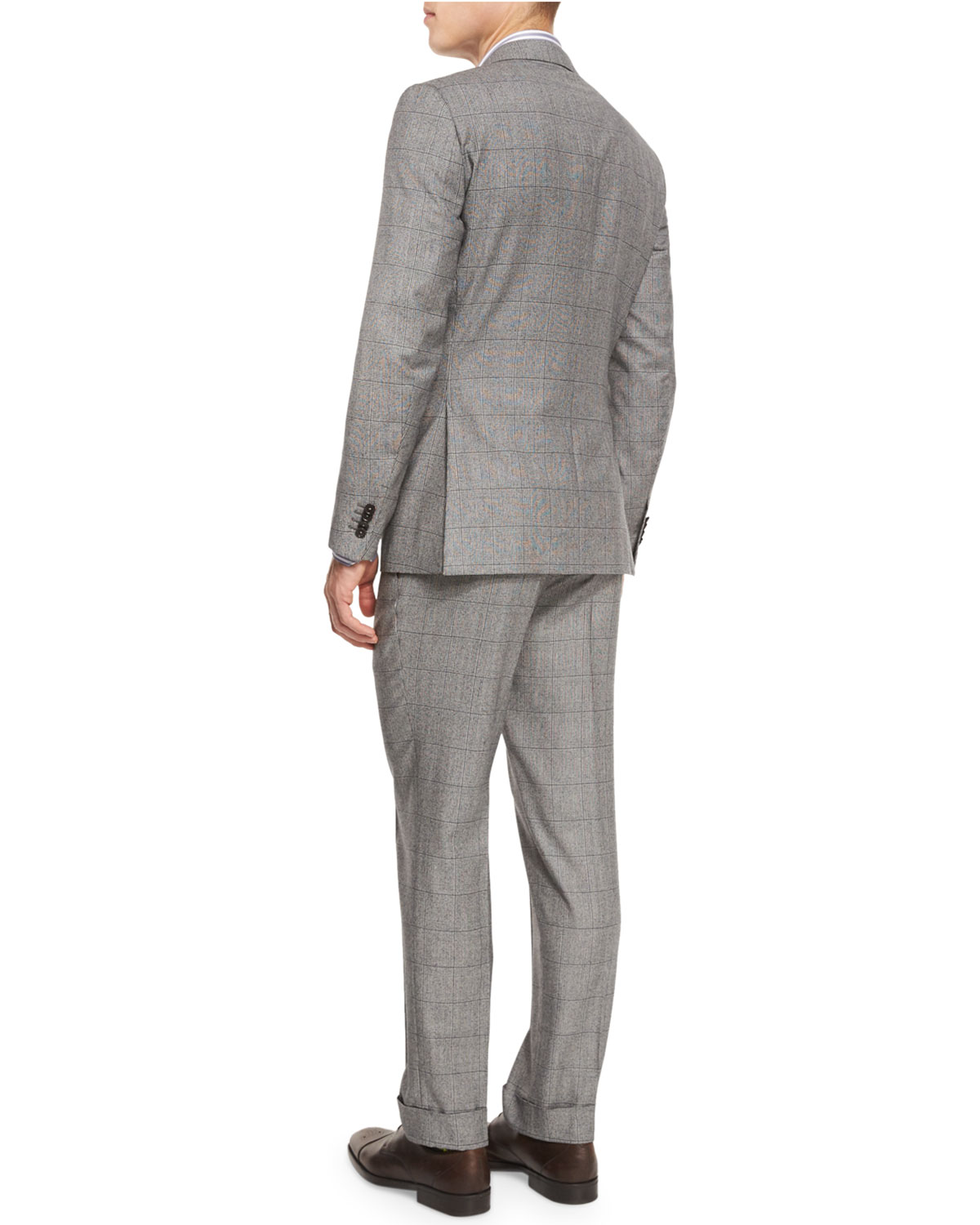 Plaid Wool Two-Piece Suit, Black/White