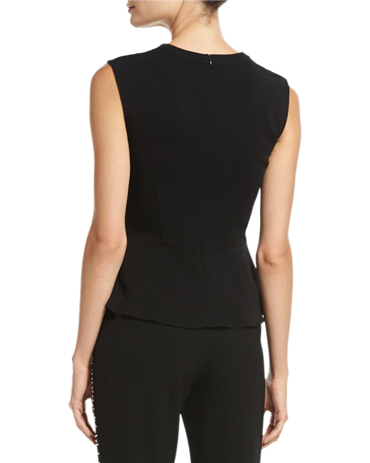 Marin Sleeveless Lace-Trim Peplum Top, Black