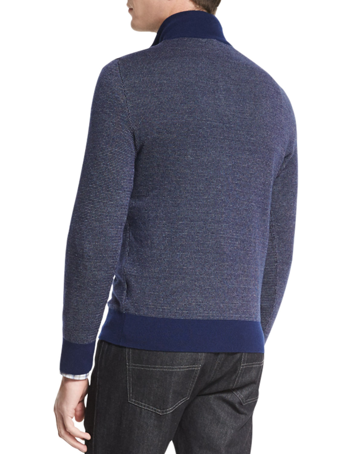 Birdseye Quarter-Zip Cashmere-Blend Sweater, Navy