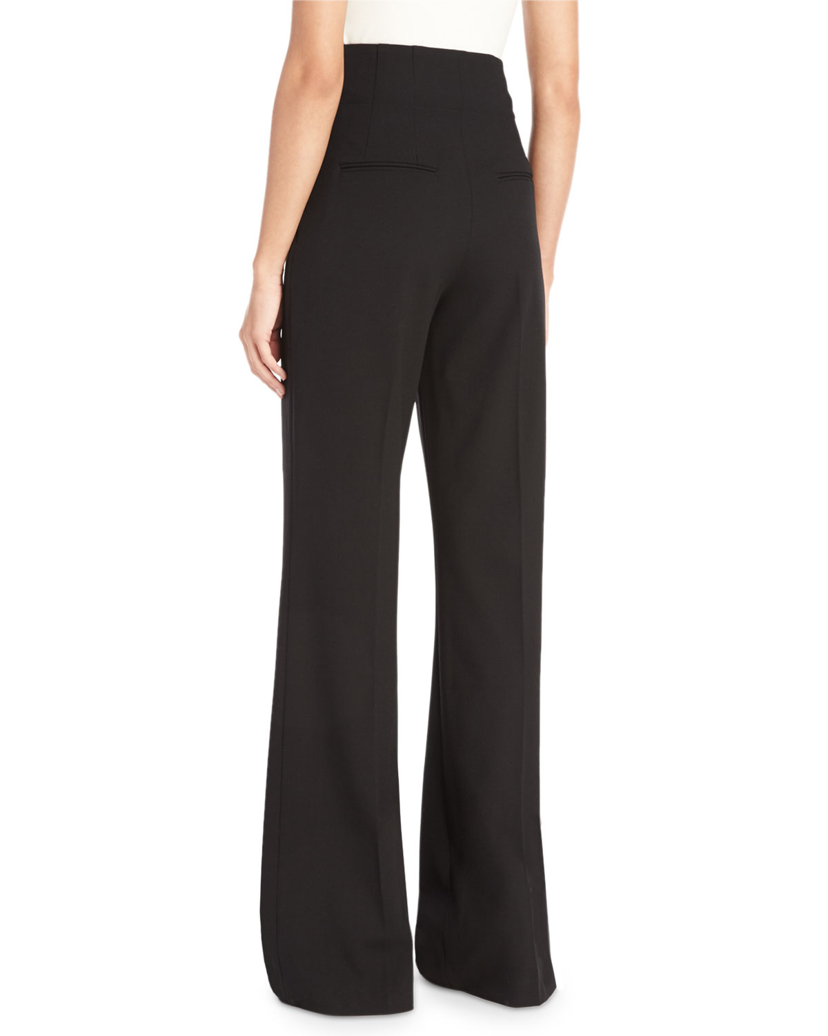 Estrada High-Rise Laced Wide-Leg Pants, Black