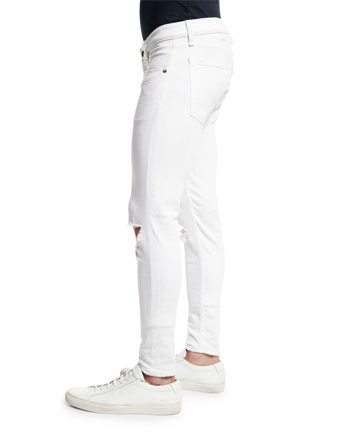 Low-Rise Distressed Skinny Jeans, White