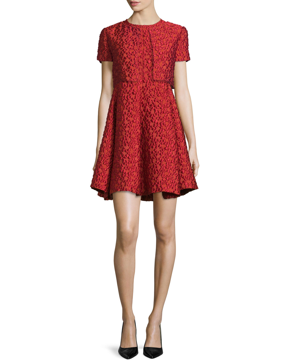 Textured Fit-&-Flare Dress, Matisse Red