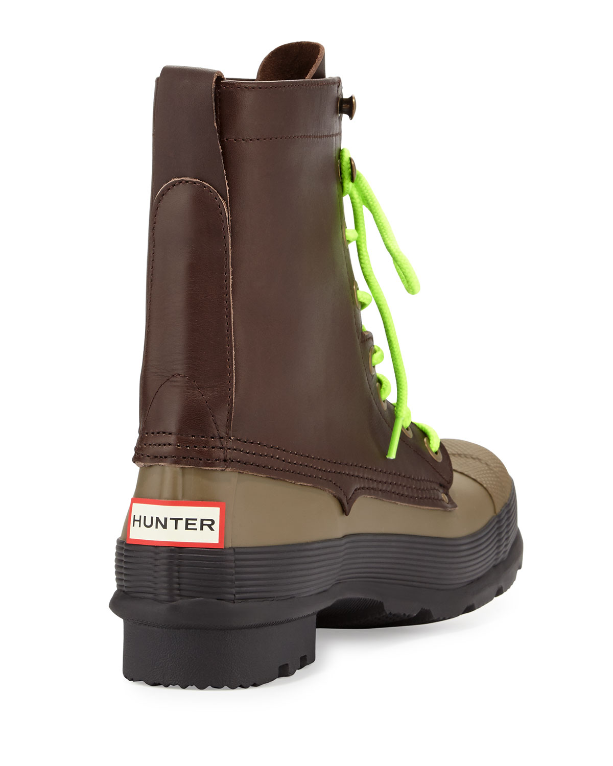 Original Rubber Lace-Up Two-Tone Boots, Brown/Green