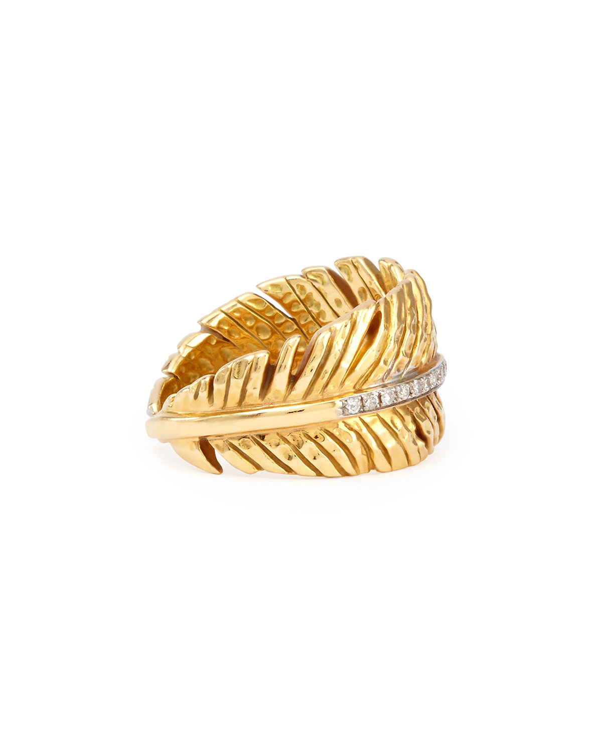 18k Feather Ring with Diamonds